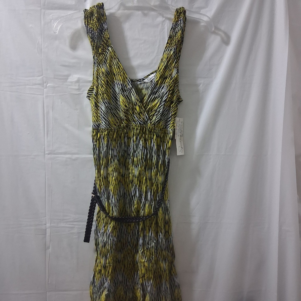 Speckless JCPenney Yellow‎ Black Sleeveless Dress Women's Medium With Belt NWT